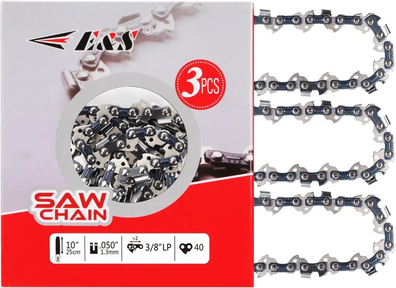ES 3 Pack 10 Inch Chainsaw Chain 3/8" LP Pitch .050" Gauge 40 Drive Links Semi-Chisel Chain Saw Chains for Husqvarna, Poulan, Craftsman, Greenworks and More Chainsaw Brands - Image 1
